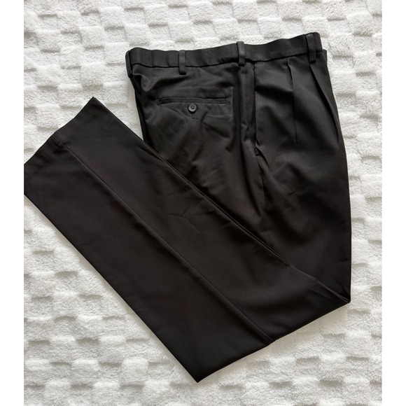 Haggar Other - Haggar Cool 18 Pro Mens Pants 35x34 Black Classic Fit Pleated Dress Trousers